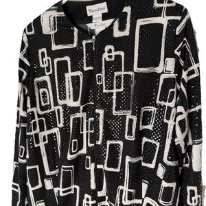NEW TanJay Set Black Jacket L & Sleeves Blouse XL White Abstract Design Sequin
